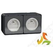 Gniazdka elektryczne - Schneider Electric MUREVA STYL Gniazdo 2 podwójne z uziemieniem 2P+PE IP55 antracyt MUR36028 MUR36028/SCH - miniaturka - grafika 1