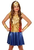 Stroje karnawałowe - Widmann 01137 - kostium dziecięcy Super Hero Girl, sukienka, mankiety i ozdoba głowy, 128, złoto 01136 - miniaturka - grafika 1