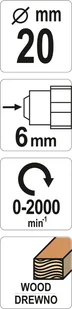 YATO FREZ TRZPIENIOWY DO DREWNA 20MM NA WIERTARKĘ YT-61706 ZYSKAJ RABAT 30 ZŁ YT-61706 - Frezy - miniaturka - grafika 4