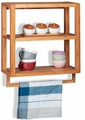 Ręczniki - Relaxdays bambusowy regał ścienny, 3 półki, drążek na ręczniki, półka, regał wiszący do kuchni i łazienki, wys. x szer. x gł.: 58,5 x 52 x 21 cm, naturalny - miniaturka - grafika 1