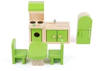 Akcesoria dla lalek - Small Foot by Legler Small Foot 10873 lalka meble z drewna do kuchni w domek dla lalek, inkl. lodówka, zabudowach kuchennych, stół i krzesła, nadaje się do gięcia laleczka, idealny dla lalek akcesoria dla dzieci od 3 roku - miniaturka - grafika 1