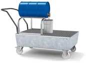 Wózki magazynowe - 722 DENTA Mobilna wanna wychwytowa ze stali na 1 beczkę 200 l cynkowana z kratą i stojakiem 72279362 79362-uniw - miniaturka - grafika 1