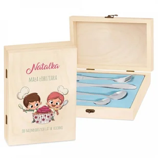 Murrano Zestaw Sztućców Dla Dzieci W Drewnianym Etui Nadruk Babeczka SZT-ANIMALS_DRW-UV-027 - Sztućce dla dzieci - miniaturka - grafika 2