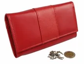 Portfele - PolskaGalanteria.pl Portfel Damski PolskaGalanteria Długi Suwak Płaski Skóra Naturalna Czerwony z Wstawką Wzór II D14 - miniaturka - grafika 1