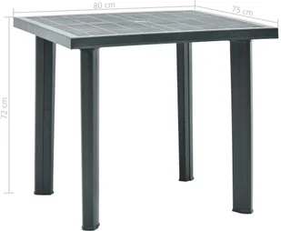 vidaXL Stół ogrodowy, zielony, 80 x 75 x 72 cm, plastikowy - Stoły ogrodowe - miniaturka - grafika 5