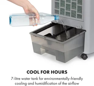 Wentylator Klarstein Townhouse, wentylator/chłodnica powietrza, 7 l, 110 W, pilot zdalnego sterowania, pakiet lodowy, jasnoszary ACO4-Townhouse BK - Wentylatory - miniaturka - grafika 6