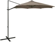 Parasole ogrodowe - vidaXL Wiszący parasol z lampkami LED i słupkiem, kolor taupe, 300 cm 312339 - miniaturka - grafika 1