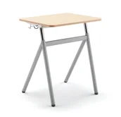 Meble do szkół i przedszkoli - AJ Produkty Szkolne biurko z regulacją wysokości ASCEND, laminat brzoza, szary aluminium - miniaturka - grafika 1