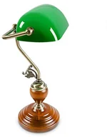 Lampy stojące - Relaxdays lampa bankierska podstawa z drewna kolor zielony klasyczna lampa biurkowa  Retro lampa stołowa w stylu bankierskim, mosiężny wygląd i łukowate elementy ozdobne lata 30. lata  drewno szkło Me 10016607 - miniaturka - grafika 1