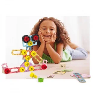 Quercetti Zestaw konstrukcyjny Tecno Wood Premium Kształty 52 elementów - Zabawki konstrukcyjne - miniaturka - grafika 7