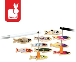 Janod Zestaw do łowienia magnetyczny drewniany 10 rybek Sardynka, - Klocki - miniaturka - grafika 3