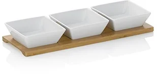 Kela Philipa - zestaw 3 kwadratowych porcelanowych miseczek na bambusowej podkładce, 33,5×12×5 cm KE-12261 - Miski i półmiski - miniaturka - grafika 2