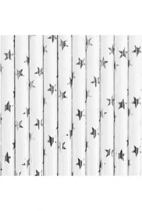 Party Deco Słomki papierowe w gwiazdki, białe/srebrne, 19,5 cm, 10 szt SPP5M-018 - Słomki do napojów - miniaturka - grafika 5