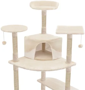 vidaXL Drapak dla kota z sizalowymi słupkami, 203 cm, beżowo-biały - Drapaki dla kotów - miniaturka - grafika 5
