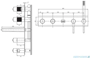 Omnires Contour bateria wannowa 5-otworowa podtynkowa złoto szczotkowane CT8037/1GLB | - Baterie podtynkowe - miniaturka - grafika 2