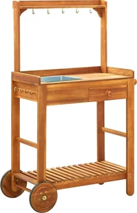vidaXL Ogrodowy wózek kuchenny, lite drewno akacjowe, 92x43,5x141,5 cm vidaXL - Wózki kuchenne - miniaturka - grafika 2