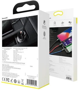 Baseus ładowarka samochodowa 2x USB 4,8A 24W z LCD + kabel 3w1 USB - USB Typ C / micro USB / Lightning 1,2m czarny (TZCCBX-0G) - Ładowarki samochodowe - miniaturka - grafika 20