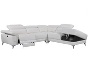 Narożniki - LINEA SOFA Narożna sofa z elektryczną funkcją relaksu PASCALINE ze skóry - Kolor kości słoniowej - narożnik prawostronny - miniaturka - grafika 1