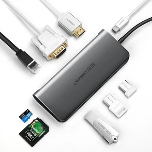 UGREEN Adapter hub 9w1 UGREEN USB-C do HDMI 4K, 3x USB 3.0, Typ-C PD, RJ45, SD, Micro SD, VGA UGR130 - Adaptery i przejściówki - miniaturka - grafika 2