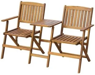 vidaXL Ławka ogrodowa z rozkładanym stolikiem, drewno akacjowe - Fotele i krzesła ogrodowe - miniaturka - grafika 2