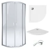 Kabiny prysznicowe - Deante Zestaw Denver Slim 80x80 kabina półokrągła z brodzikiem + syfon KQC_052P^#BAA-80-NR^A407 - miniaturka - grafika 1