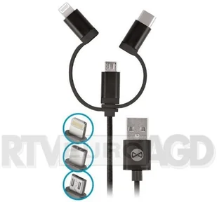 FOREVER FOREVER USB micro-USB/Lightning/USB-C 1M czarny - Kable USB - miniaturka - grafika 2