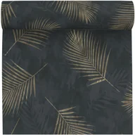 Tapety - Erismann Tapeta w liście LEAVES czarno-złota winylowa na flizelinie - miniaturka - grafika 1