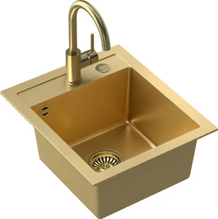 STEINER Quadron Zlewozmywak granit + bateria + zaślepka złoty JOHNNY 100 ART4350G1BP_3323502_PVDBSG1_Z - Zlewozmywaki z baterią - miniaturka - grafika 2