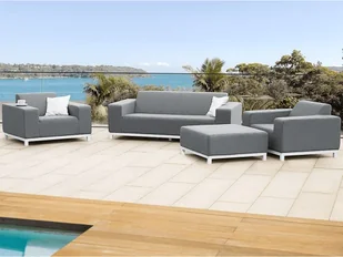 Beliani Otomana ogrodowa szara z białym ROVIGO 212074 - Sofy i kanapy - miniaturka - grafika 2