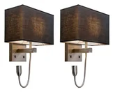 Lampy ścienne - QAZQA Zestaw 2 lamp ściennych ze stali z kloszem  ramię do czytania  w tym LED - Bergamo - miniaturka - grafika 1