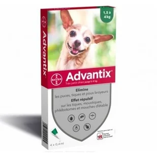 Bayer Advantix dla psów do 4kg 4 pipety x 0,4ml) + niespodzianka dla psa GRATIS! 44827-uniw - Artykuły przeciw pasożytom - miniaturka - grafika 2