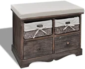 Ławki do przedpokoju - vidaXL vidaXL Ławka drewniana z 4 szufladami oraz poduszką (brązowa) - miniaturka - grafika 1