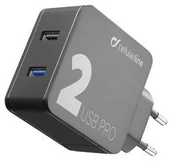 Ładowarki do telefonów - Ładowarka do sieci CellularLine Multipower 2 PRO Smartphone Detect 2 x USB 30W ACHUSB2QC30WK) Czarna - miniaturka - grafika 1