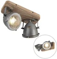 Lampy sufitowe - QAZQA Industrialny spot regulowany stal drewno 2-źródła światła - Emado - miniaturka - grafika 1