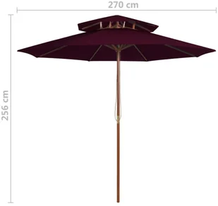 vidaXL Parasol ogrodowy z dwupoziomową czaszą, bordowy, 270 cm 313764 - Parasole ogrodowe - miniaturka - grafika 6