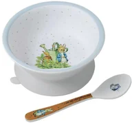 Miseczki i talerzyki dla dzieci - Petit Jour Paris Miseczka z przyssawką i łyżeczką, Królik Piotruś | BP702P - miniaturka - grafika 1