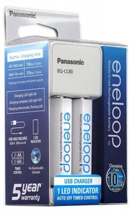 Panasonic Ładowarka BQ-CC80 na USB + 2xR6/AA Eneloop 1900 mAh K-KJ80MCC20USB K-KJ80MCC20USB - Ładowarki i akumulatory - miniaturka - grafika 2