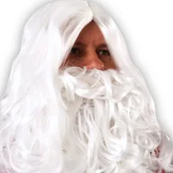 Dodatki do strojów karnawałowych - Peruka i broda Mikołaja Włos Matowy Siwy Naturalny - miniaturka - grafika 1