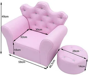 Homcom FOTELIK DLA DZIECKA SOFA Z KRYSZTAŁOWYMI GUZIKAMI Z PUFĄ różowy - Fotele i pufy dla dzieci - miniaturka - grafika 2
