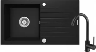 Deante Zorba Zestaw Zlewozmywak granitowy jednokomorowy 76x44 cm + bateria + syfon czarny mat ZQZVN113 - Zlewozmywaki - miniaturka - grafika 2