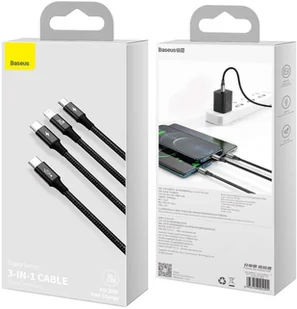 Baseus Kabel 3w1 Rapid Series USB-C do micro USB Lightning USB-C PD 20W 1.5m Czarny CAMLT-SC01 - Kable USB - miniaturka - grafika 8