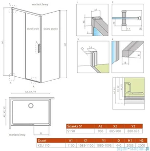 Radaway Idea Black 110x90 lewa przejrzysta 387041-54-01L/387050-54-01R - Kabiny prysznicowe - miniaturka - grafika 2