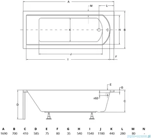 Besco Shea 170x70 WAS-170-PK - Wanny - miniaturka - grafika 2