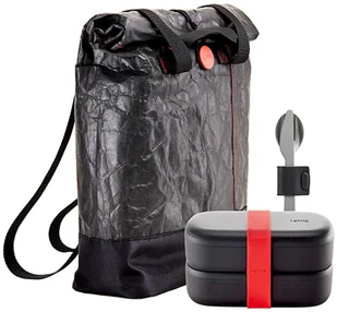 Lekue To Go Limited 1 L Czarny Lunch Box Dwukomorowy Plastikowy Ze Sztućcami I Torbą Termiczną - Lunch boxy - miniaturka - grafika 2