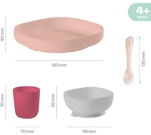 Beaba Komplet naczyń z silikonu pink - Miseczki i talerzyki dla dzieci - miniaturka - grafika 5