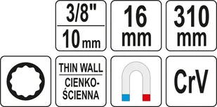 Yato KLUCZ DO ŚWIEC 16MM Z PRZEDŁUŻKĄ 3/8" I MAGNESEM DŁUGOŚĆ 310mm YT-08164 - Narzędzia warsztatowe - miniaturka - grafika 4