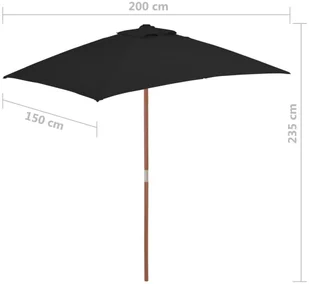 vidaXL Parasol ogrodowy na drewnianym słupku, czarny, 150x200 cm 313884 - Parasole ogrodowe - miniaturka - grafika 7