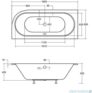 Besco Wanna 180x80 Avita Slim Prawa + Syfon - Wanny - miniaturka - grafika 6
