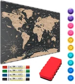 Tablice i flipcharty - Allboards Tablica magnetyczna metalowa MAPA ŚWIATA CZARNA STOLICE 90x60cm MetalBoards blacha z nadrukiem na wszystkie rodzaje magnesów + zestaw akcesoriów GRATI MB96_00026 - miniaturka - grafika 1