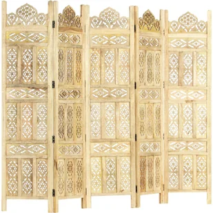 vidaXL vidaXL Parawan 5-panelowy, ręcznie rzeźbiony, 200x165 cm, drewno mango - Parawany - miniaturka - grafika 5